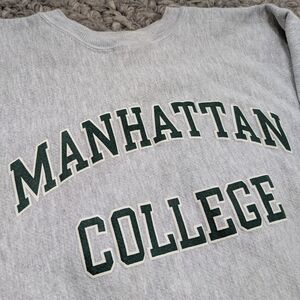 Vintage 90's Champion Reverse Weave Manhattan College Sweatshirt Gray Green XL